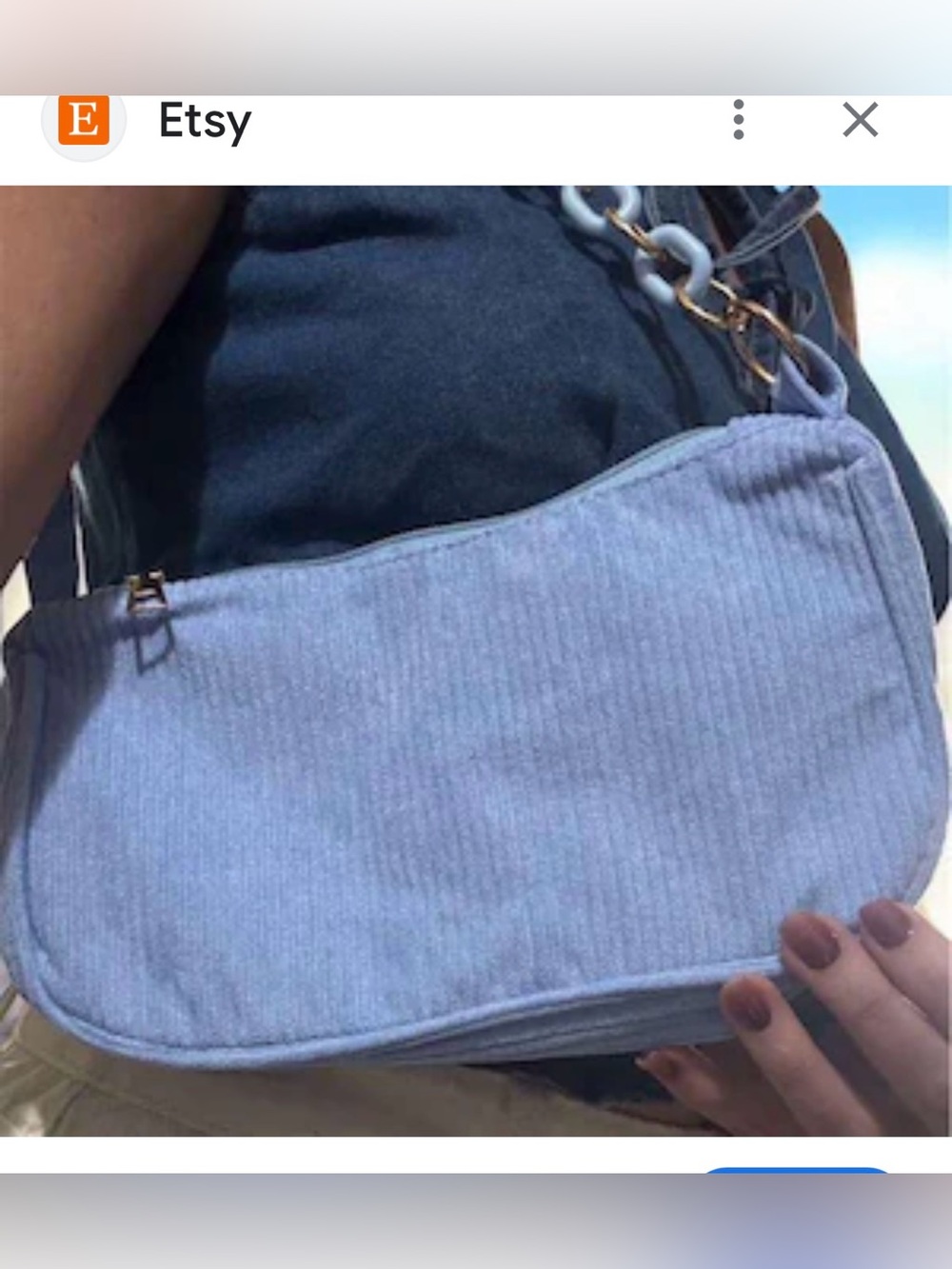 Corduroy ribbed tote bag- blue